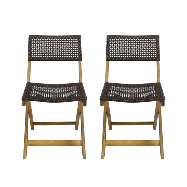 English Elm Christopher Knight Home® - HILLSIDE Woven Bistro Chair Set of 2 — Folding Wood Patio Seating with Handcrafted Caning, Low-Maintenance Comfort Brown 65092.00