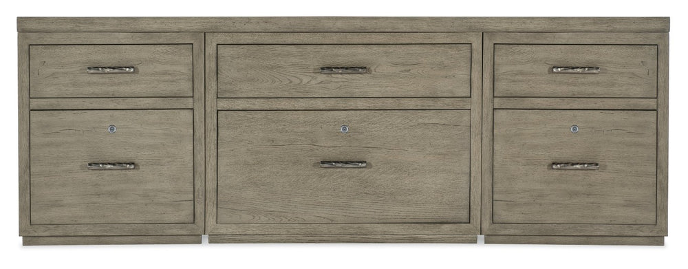 Hooker Furniture Linville 84" Credenza In Mink Smoked-Gray — Rustic-Modern Storage With Locking Files & Spacious Top 6150-10919-85