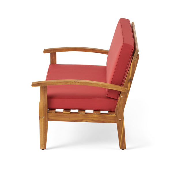 English Elm Christopher Knight Home® - 4-Person Outdoor Seating Group With Cushions - Stylish Teak-Toned Acacia Wood For Patios & Balconies 57973.00RED-2_57972.00SETRED