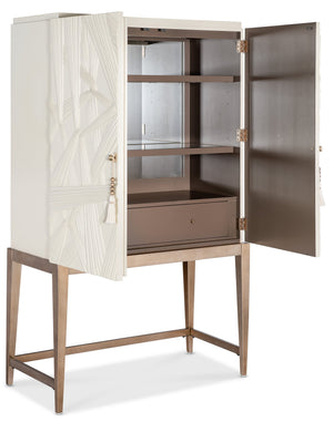Hooker Furniture Melange Sculptural Bar Cabinet with Led Lighting Mirrored Back and Tapered Legs 628-50733-05