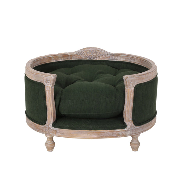 English Elm Pet Bed with Tufted Cushion Solid Birch Turned Legs Upholstered Living Room Sofa Style Old Pine 72913.00PINE