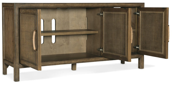 Hooker Furniture Sundance Cliffside Media Console With Rattan Doors, Soft-Close, Venting & Integrated Outlet — Handcrafted Charm 6015-55465-89