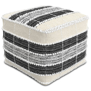 English Elm Barley Square Pouf Dark Gray - Handcrafted 100% Recycled PET, Water & UV Resistant Accent Seat B136P159345