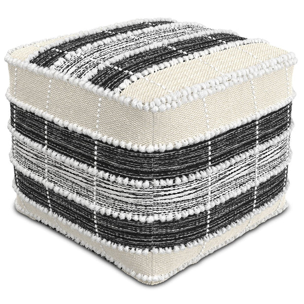 English Elm Barley Square Pouf Dark Gray - Handcrafted 100% Recycled PET, Water & UV Resistant Accent Seat B136P159345