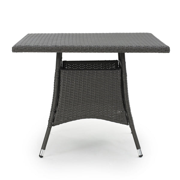 English Elm Christopher Knight Home® - CORSICA Square Dining Table Grey Rattan Outdoor Bistro Weather-Resistant Wicker Iron Frame 36.6" 56316.00GRY