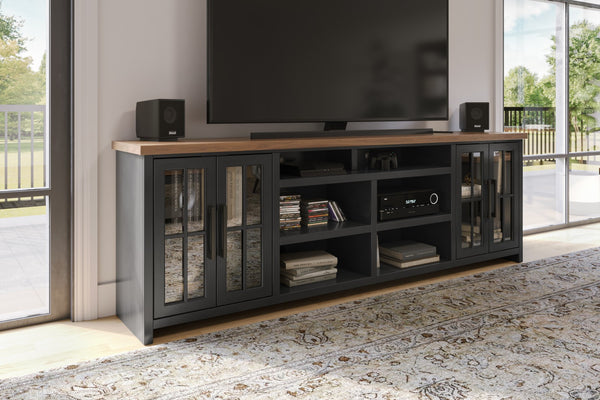 Legends Furniture Bridgevine Home Essex 96 Inch Tv Stand Console For Tvs Up To 100 Inches, No Assembly Requried, Black And Whiskey Finish Black Poplar Solids And Okoume Veneers Es1211.Swk