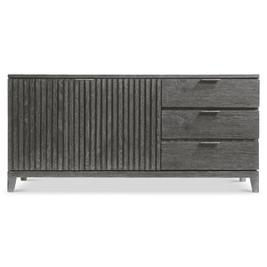 Bernhardt Bernhardt Menton Buffet With Sutton Rustic Oak Finish, Ribbed Doors, Cast Aluminum Pulls, Adjustable Shelves 352132