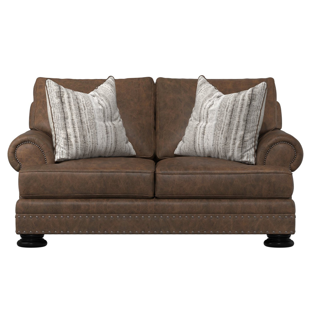 Bernhardt Bernhardt Foster Leather Loveseat With Rolled Arms, Nailhead Trim, Mocha Bun Feet, Plush Cushions 5375LMO