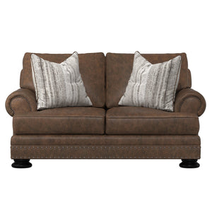 Bernhardt Bernhardt Foster Leather Loveseat With Rolled Arms, Nailhead Trim, Mocha Bun Feet, Plush Cushions 5375LMO