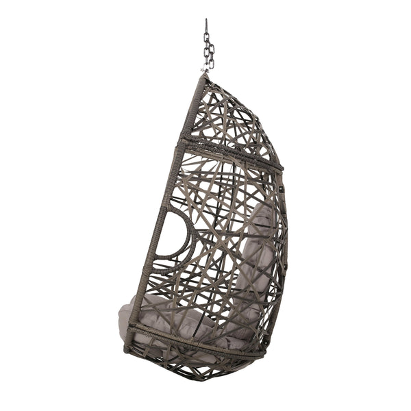 English Elm Marlin Wicker Hanging Egg Chair Teardrop Cocoon Seat for Patio or Sunroom 54672.00BSKGRY-62075.00HNGBLK