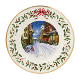 2024 Holiday Plate with Christmas Village Art, Gold Details, 11