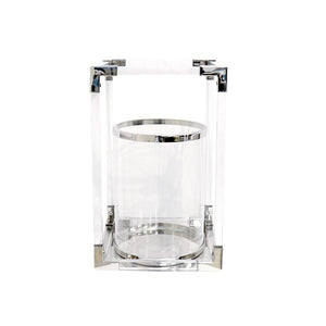 Pasargad Home Soren Modern Lucite & Glass Lantern, Handcrafted H20.75" Unique Geometric Design Clear Lucite & Stainless Steel Psae-061l