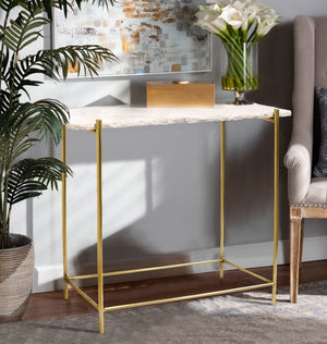 Pasargad Home Vasto Marble Console Table With Brushed Gold Stainless Steel Legs - Unique Design Accent White Stainless Steel Psaf-143