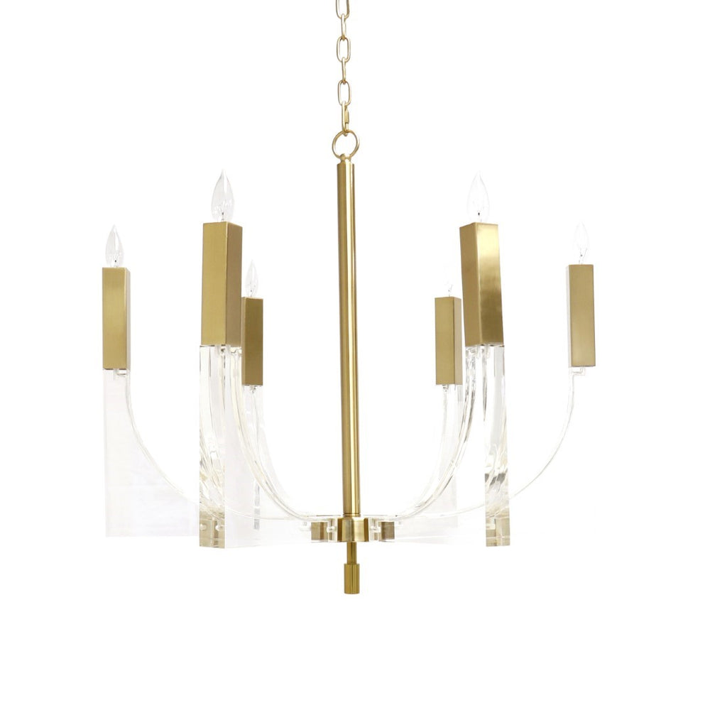 Pasargad Home Omeara Modern Metal & Acrylic Chandelier - Clear Brass Elegance For Any Room Clear Metal & Acrylic Plh3576-6