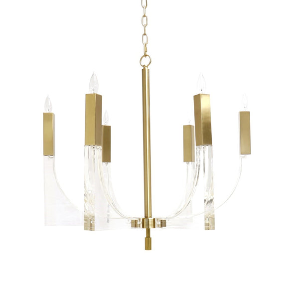 Pasargad Home Omeara Modern Metal & Acrylic Chandelier - Clear Brass Elegance For Any Room Clear Metal & Acrylic Plh3576-6