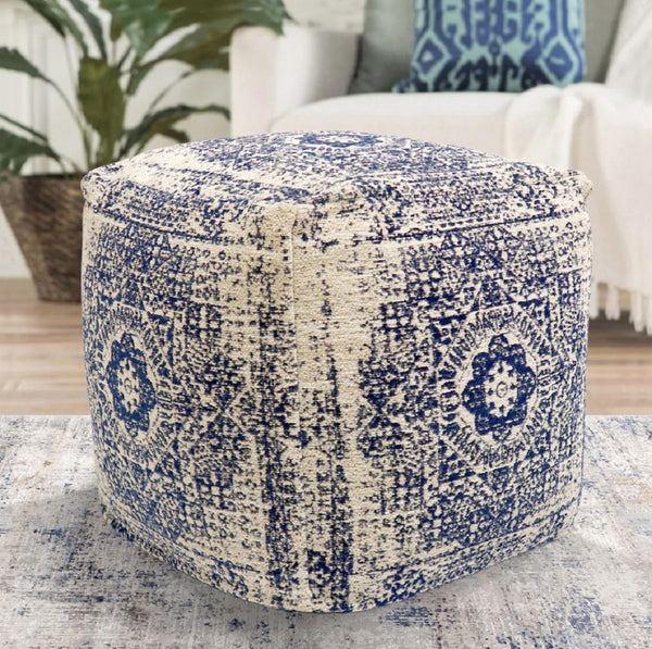 Pasargad Home Grandcanyon Cotton Pouf In Navy/Ivory - Chic Handcrafted Accent For Any Room Navy Cotton Ppf-182-1