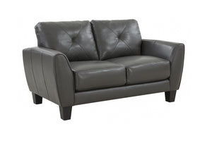 Porter Designs Porter Trento Top Grain Leather Loveseat In Charcoal Gray - Stylish Tufted Design & Comfort Gray Leather 02-189-02-4098