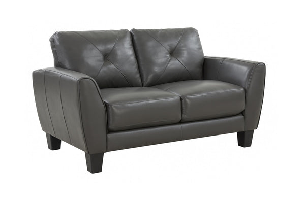 Porter Designs Porter Trento Top Grain Leather Loveseat In Charcoal Gray - Stylish Tufted Design & Comfort Gray Leather 02-189-02-4098