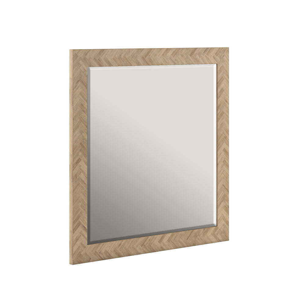 A.R.T. Furniture Garrison Square Mirror - Casual Contemporary Design In Washed Oak With Beveled Edges & Herringbone Frame Brown Parawood Solids With Ash Embossing,White Oak Veneers,Glass 322121-1302