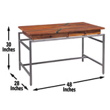 Steve Silver Tamra Acacia Wood Desk w/ Metal Base & Drawers, Brown Finish - Modern Transitional Style, Ample Storage - 122x71x76