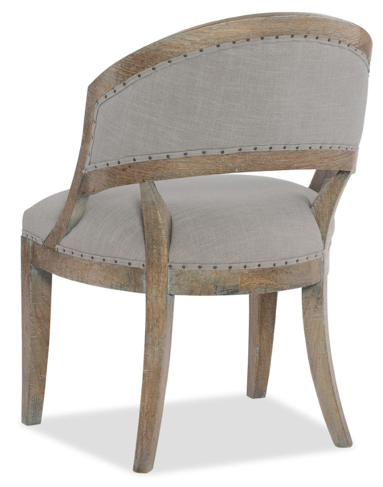 Hooker Furniture Boheme Garnier Barrel Back Chair With Antique Milk Paint, Linen Upholstery, Nailhead Trim & Distress 5750-75300-MWD