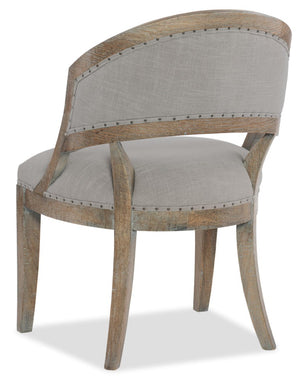 Hooker Furniture Boheme Garnier Barrel Back Chair With Antique Milk Paint, Linen Upholstery, Nailhead Trim & Distress 5750-75300-MWD
