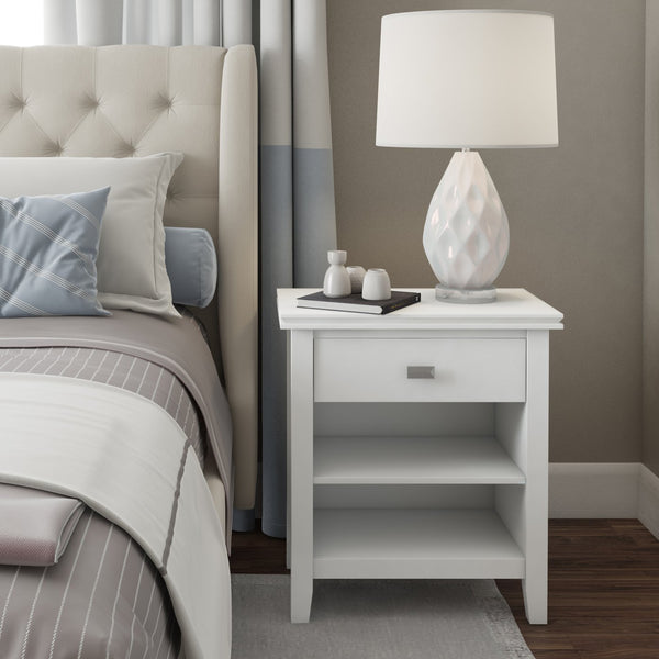 English Elm Artisan Handcrafted White Bedside Table - Elegant Solid Wood Design With Storage For Any Space B136P158382