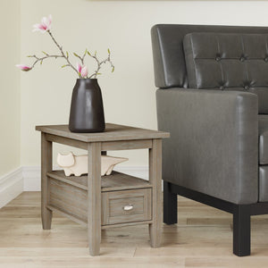 English Elm Warm Solid Wood 14" Wide Transitional Side Table In Distressed Grey - Ideal For Small Spaces & Storage B136P159661-GIGA