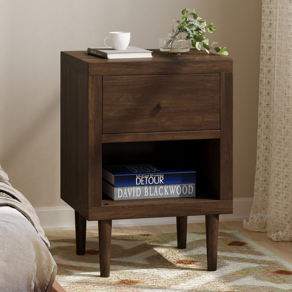 English Elm Christopher Knight Home® - 1-Drawer Nightstand - Compact Modern Design, Faux-Wood Finish, Easy Assembly, Perfect For Small Spaces 72036.00WALN