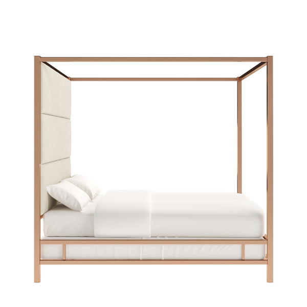 Homelegance By Top-Line Marcel Champagne Gold Canopy Bed with Linen Panel Headboard Champage Gold Metal
