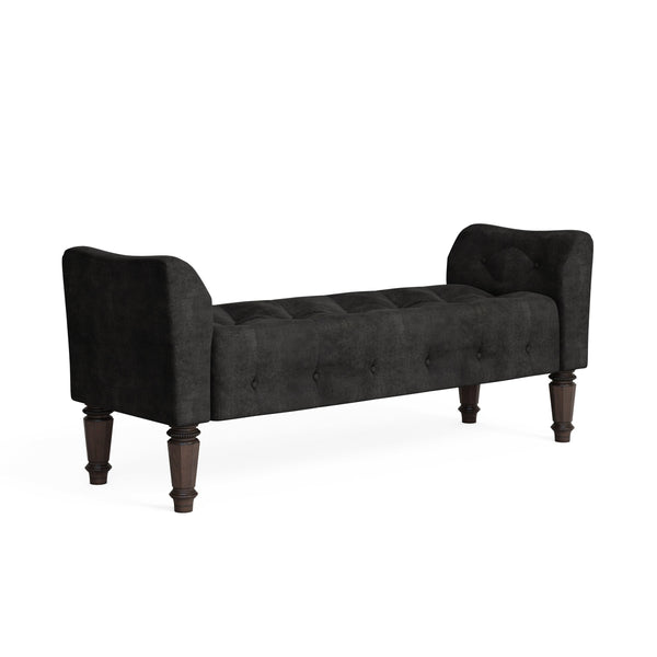 A.R.T. Furniture Revival Bed Bench - Opulent Charcoal Velvet, Diamond Tufted Design, Traditional Napa Mahogany Finish Black, Brown Rubberwood Solids,Quarter Mahogany Veneer,Foam,Fabric 328149-1730