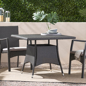 English Elm Christopher Knight Home® - CORSICA Square Dining Table Grey Rattan Outdoor Bistro Weather-Resistant Wicker Iron Frame 36.6" 56316.00GRY