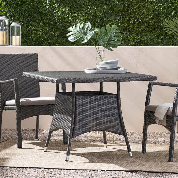 English Elm Christopher Knight Home® - CORSICA Square Dining Table Grey Rattan Outdoor Bistro Weather-Resistant Wicker Iron Frame 36.6" 56316.00GRY