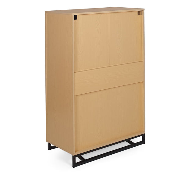 English Elm Christopher Knight Home® - 5 Drawer Chest Natural MDF with Black Iron Base, 5-Drawer Contemporary Dresser, Silver Handles, 31.25"W 71882.00WALN