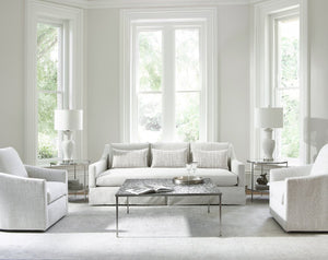 Bernhardt Bernhardt Cornelia Round Side Table With Brushed Stainless Frame, Tempered Glass Top & Wood Shelf - Nebbia Finish 331125