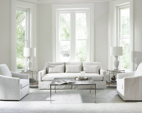 Bernhardt Bernhardt Cornelia Round Side Table With Brushed Stainless Frame, Tempered Glass Top & Wood Shelf - Nebbia Finish 331125