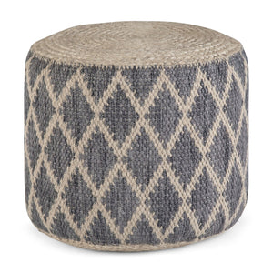 English Elm Edgeley Handwoven Round Pouf Ottoman with Jute & Cotton Diamond Pattern – Supportive Structured Seat Gray B136P159340