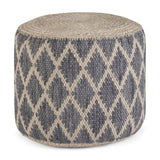 Hearth and Haven Round Pouf with Cotton and Jute Woven Diamond Pattern B136P159340 Grey