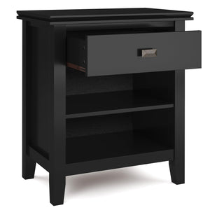 English Elm Artisan Black Bedside Table - Handcrafted Solid Wood With Spacious Drawer & Open Storage Shelf B136P158381