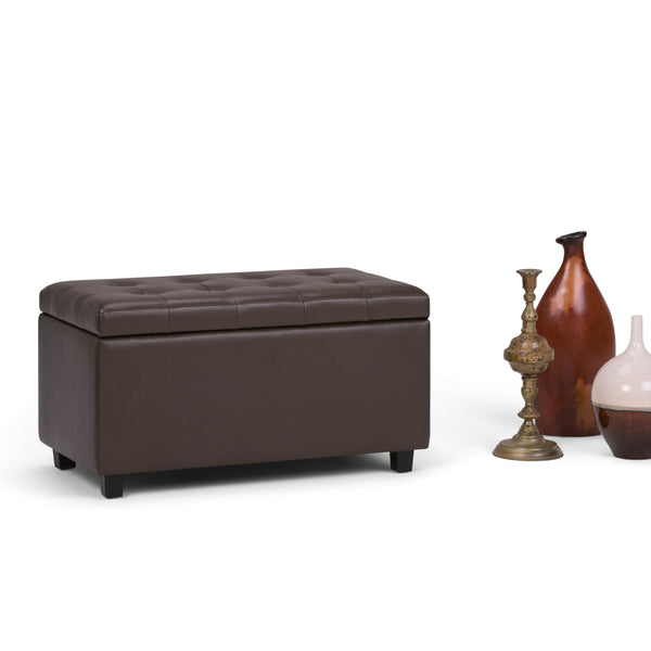 English Elm Cosmopolitan Storage Ottoman - Stylish Chocolate Brown Faux Leather With Hidden Storage & Comfort B136P159765
