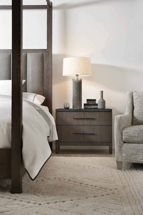 Hooker Furniture Miramar Smoky Arabica San Marcos Nightstand With Bluestone Top, Soft-Close Drawers & Built-In Power 6202-90015-DKW