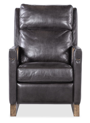Hooker Furniture Relic Taupe Semi-Aniline Leather Power Recliner With Usb, Adjustable Headrest, Bustle Back & Wood Base Black RC810-PH-098