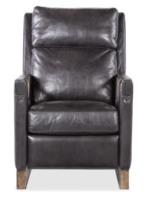 Hooker Furniture Relic Taupe Semi-Aniline Leather Power Recliner With Usb, Adjustable Headrest, Bustle Back & Wood Base Black RC810-PH-098