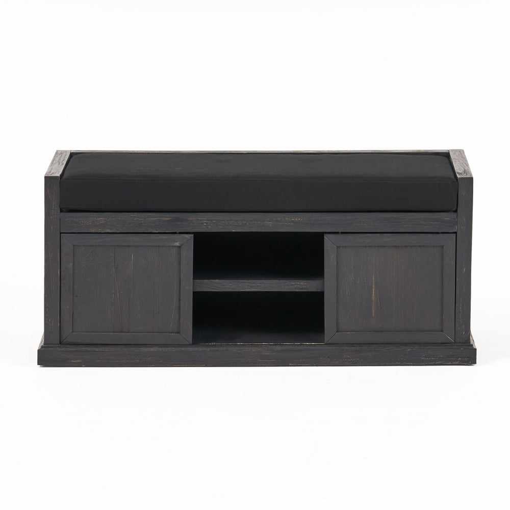 English Elm Christopher Knight Home® - Storage Bench Acacia Wood with Water-Resistant Padded Seat, Rustic X-Frame Shoe Organizer with 2 Doors and Shelves 66470.00DGRYBLK
