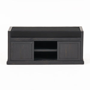 English Elm Christopher Knight Home® - Storage Bench Acacia Wood with Water-Resistant Padded Seat, Rustic X-Frame Shoe Organizer with 2 Doors and Shelves 66470.00DGRYBLK