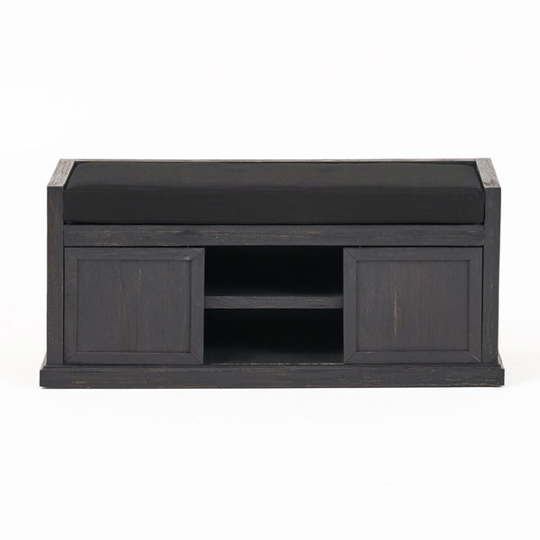 English Elm Christopher Knight Home® - Storage Bench Acacia Wood with Water-Resistant Padded Seat, Rustic X-Frame Shoe Organizer with 2 Doors and Shelves 66470.00DGRYBLK