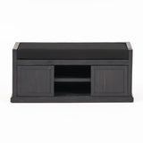 Christopher Knight Home® - Noble House - Cantebella Modern Acacia Wood Storage Bench with Cushion, Sandblast Dark Gray and Black