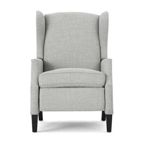 English Elm Christopher Knight Home® - Pushback Recliner Chair with Nailhead Trim and Wingback Design, Plush Fabric Comfort for Living Rooms Grey 60760.00GRYMOSS