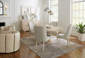 Hooker Furniture Nouveau Round Pedestal Dining Table With Sunburst Veneer, Sandstone Oak Finish & Silver Collar (60") 6500-75203-80