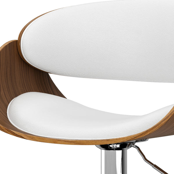 English Elm Amery Mid Century Modern Adjustable Swivel Bar Stool with Walnut Veneer Bentwood Frame & Gas Lift White B136P158315